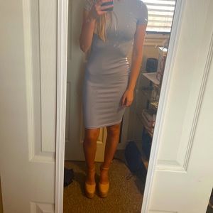 Womens blue high neck knee length dress